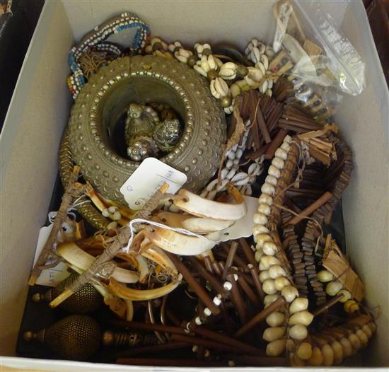 Various tribal necklaces, bangles, earrings etc, inc cowrie shell, bead, boars tusk, bone, wood and metal (some a.f)